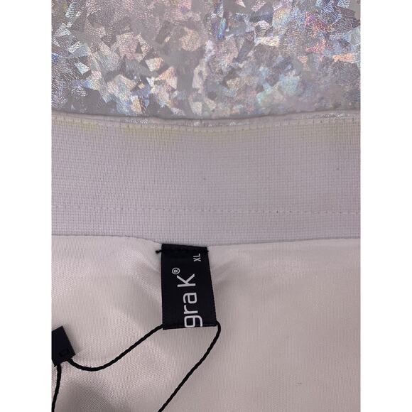 NWT Allegra K Silver Metallic Shiny Holographic Zipper Mini Skirt XL - Picture 6 of 13